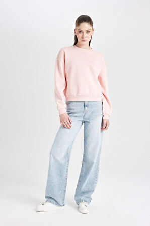 Regular Fit Bisiklet Yaka Basic Kalın Kumaş Basic Sweatshirt