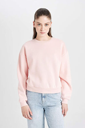 Regular Fit Bisiklet Yaka Basic Kalın Kumaş Basic Sweatshirt