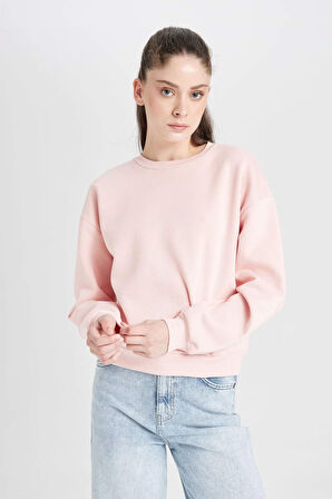 Regular Fit Bisiklet Yaka Basic Kalın Kumaş Basic Sweatshirt