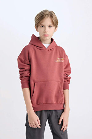 Erkek Çocuk Oversize Fit Geniş Kalıp Sırt Baskılı Kapüşonlu Sweatshirt