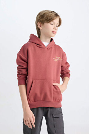 Erkek Çocuk Oversize Fit Geniş Kalıp Sırt Baskılı Kapüşonlu Sweatshirt