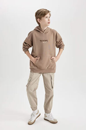 DeFacto Erkek Çocuk Oversize Geniş Kalıp Sırt Baskılı Kapüşonlu Sweatshirt D5681A824WNBN554