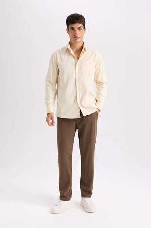 DeFacto Regular Fit Polo Yaka Gabardin Uzun Kollu Gömlek D4934AX24AUBG760