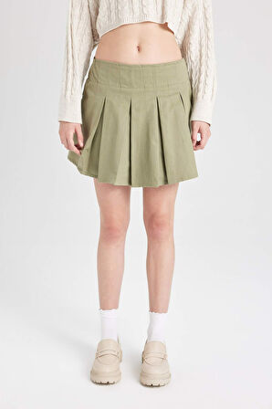 DeFacto Coool Piliseli Normal Bel Basic Düz Gabardin Mini Etek D5265AX24AUKH461