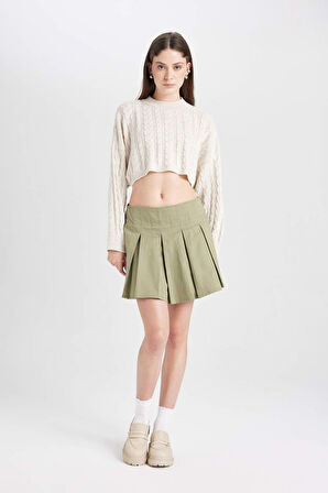 DeFacto Coool Piliseli Normal Bel Basic Düz Gabardin Mini Etek D5265AX24AUKH461