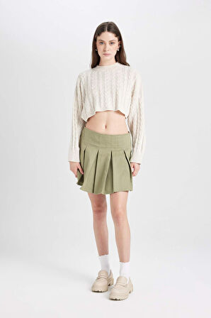 DeFacto Coool Piliseli Normal Bel Basic Düz Gabardin Mini Etek D5265AX24AUKH461