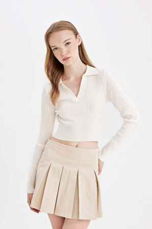 DeFacto Coool Piliseli Normal Bel Basic Düz Gabardin Mini Etek D5265AX24AUER42