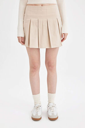 DeFacto Coool Piliseli Normal Bel Basic Düz Gabardin Mini Etek D5265AX24AUER42