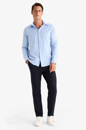 DeFacto Modern Fit Modern Kesim Poplin Düz Pamuk Karışımlı Uzun Kollu Gömlek D3375AX24AUBE177