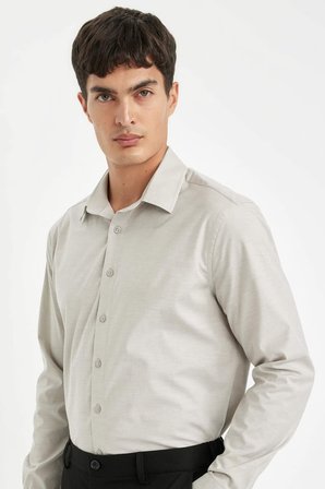 DeFacto Modern Fit Modern Kesim Poplin Düz Pamuk Karışımlı Uzun Kollu Gömlek D3375AX24AUGR297
