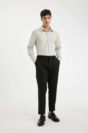 DeFacto Modern Fit Modern Kesim Poplin Düz Pamuk Karışımlı Uzun Kollu Gömlek D3375AX24AUGR297