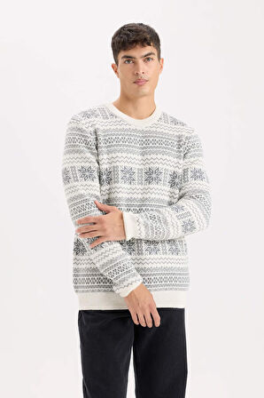 DeFacto Standart Fit Yılbaşı Temalı Bisiklet Yaka Triko Kazak D6839AX24WNER139