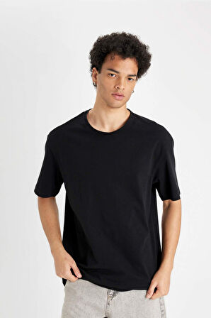 DeFacto Boxy Fit Bisiklet Yaka Basic Düz Kısa Kollu Siyah Tişört D7415AX24HSBK81