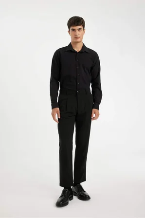 DeFacto Modern Fit Modern Kesim Krinkıl Kumaş Gofre Desenli Uzun Kollu Gömlek D5187AX24AUBK81