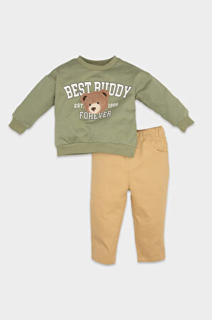 DeFacto Erkek Bebek 2'li Takım Bisiklet Yaka Ayıcık Baskılı Sweatshirt Beli Lastikli Pantolon D5402A524WNKH461