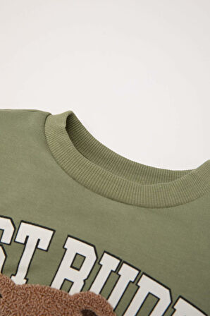 DeFacto Erkek Bebek 2'li Takım Bisiklet Yaka Ayıcık Baskılı Sweatshirt Beli Lastikli Pantolon D5402A524WNKH461