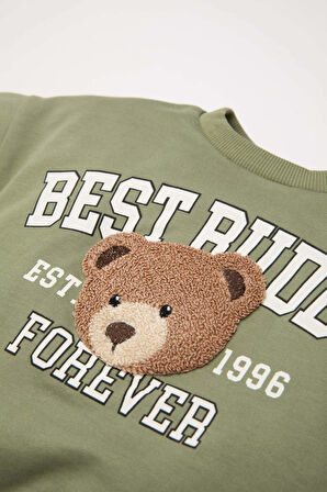 DeFacto Erkek Bebek 2'li Takım Bisiklet Yaka Ayıcık Baskılı Sweatshirt Beli Lastikli Pantolon D5402A524WNKH461