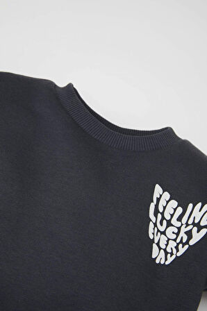 Kız Bebek Bisiklet Yaka  Baskılı Uzun Kollu Eteği Kareli Sweat Elbise