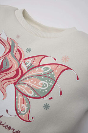 DeFacto Kız Bebek Unicorn Baskılı Uzun Kollu Kalın Tütülü Sweat Elbise D5621A524WNER233