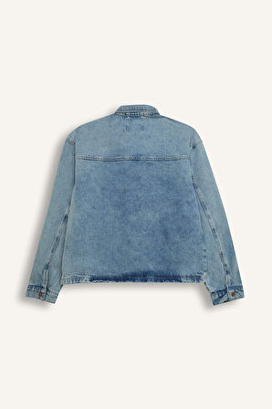 DeFacto %100 Pamuk Polo Yaka Cepli Fermuarlı Jean Ceket D5884AX24AUNM28