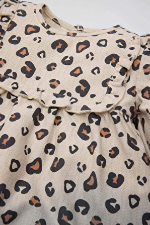 Kız Bebek Desenli Uzun Kollu Elbise