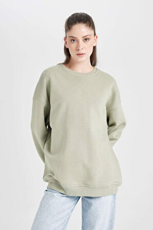 DeFacto Oversize Geniş Kalıp Bisiklet Yaka Kalın Basic Düz Sweatshirt Y1346AZ24WNGN497