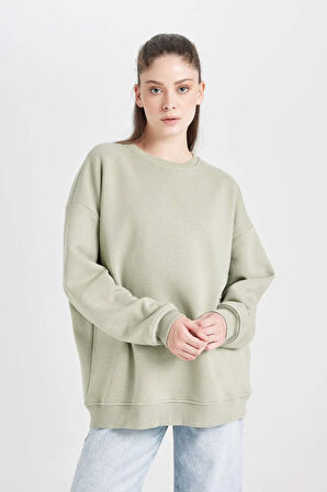 Okula Dönüş Oversize Bisiklet Yaka Kalın Basic Sweatshirt