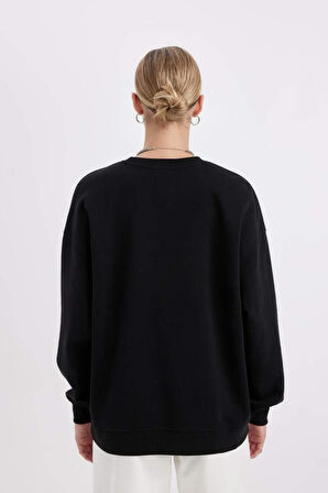 Okula Dönüş Oversize Geniş Kalıp Bisiklet Yaka Basic Düz Kalın Sweatshirt