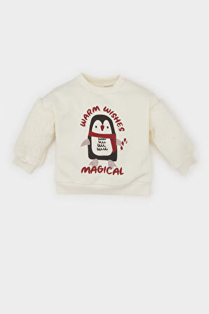 DeFacto Kız Bebek Bisiklet Yaka Yılbaşı Temalı İçi Yumuşak Tüylü Sweatshirt D6229A524WNER233
