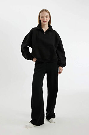 Coool Wide Leg Beli Lastikli Bağcıklı Cepli Bol Paça Basic Düz Eşofman Altı