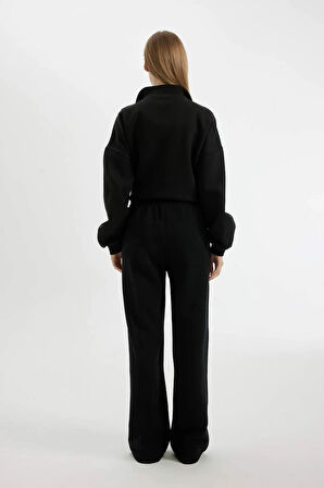 Coool Wide Leg Beli Lastikli Bağcıklı Cepli Bol Paça Basic Düz Eşofman Altı
