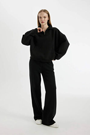 Coool Wide Leg Beli Lastikli Bağcıklı Cepli Bol Paça Basic Düz Eşofman Altı
