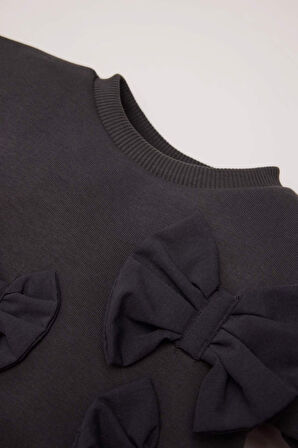 DeFacto Kız Bebek Bisiklet Yaka Fiyonklu Sweatshirt D6267A524WNAR1