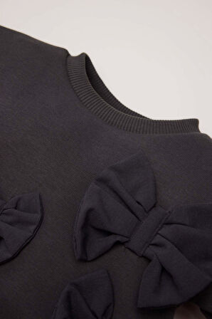 DeFacto Kız Bebek Bisiklet Yaka Fiyonklu Sweatshirt D6267A524WNAR1