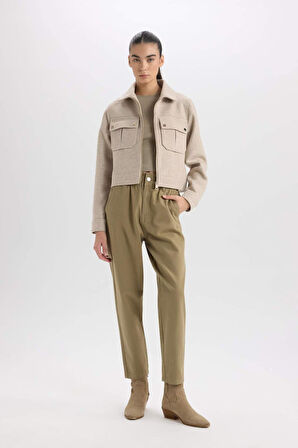 DeFacto Regular Fit Polo Yaka Cepli Fermuarlı Kısa Kaşe Kaban D5767AX25SPBG778