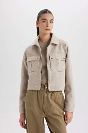 DeFacto Regular Fit Polo Yaka Cepli Fermuarlı Kısa Kaşe Kaban D5767AX25SPBG778