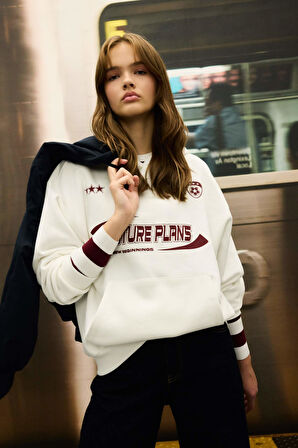 Coool Oversize Geniş Kalıp Kapüşonlu Baskılı Kalın Sweatshirt