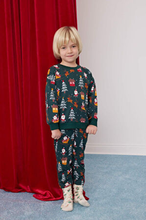 DeFacto Erkek Bebek 2'li Takım Yılbaşı Temalı Bisiklet Yaka Sweatshirt Beli Lastikli Eşofman Altı D6730A524WNGN671