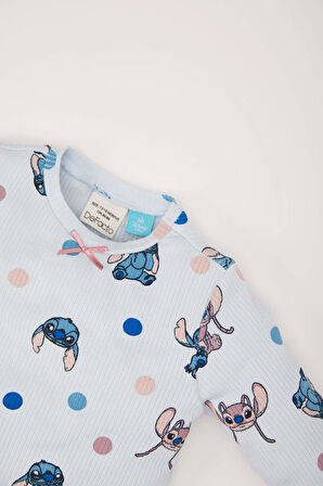 Kız Bebek Pijama Takımı Disney Lilo & Stitch Bisiklet Yaka Uzun Kollu Fitilli Kaşkorse Üst Beli Lastikli Uzun Alt