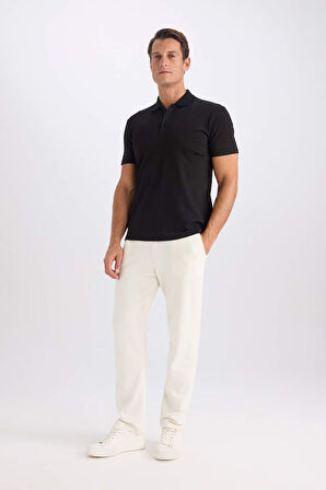 DeFacto Slim Fit Dar Kesim Polo Yaka Kısa Kollu Pamuklu Modal Karışımlı Basic Düz Siyah Tişört M6609AZ25SPBK81
