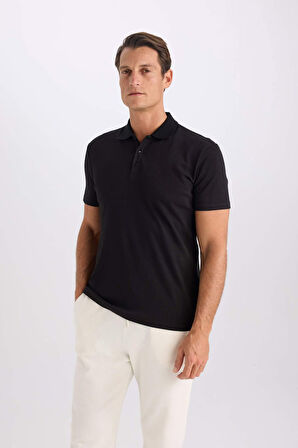 DeFacto Slim Fit Dar Kesim Polo Yaka Kısa Kollu Pamuklu Modal Karışımlı Basic Düz Siyah Tişört M6609AZ25SPBK81