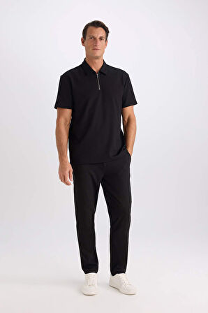 Regular Fit Yarım Fermuarlı Kısa Kollu Pilise Polo Tişört