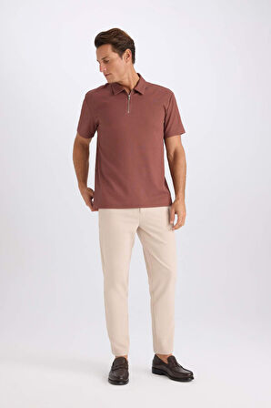 Regular Fit Yarım Fermuarlı Kısa Kollu Pilise Polo Tişört