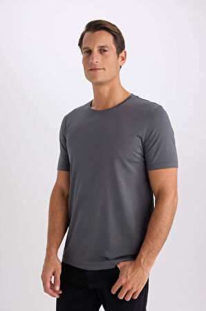 Slim Fit Dar Kesim Bisiklet Yaka Basic Düz Kısa Kollu Tişört