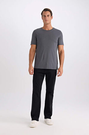 Slim Fit Dar Kesim Bisiklet Yaka Basic Düz Kısa Kollu Tişört