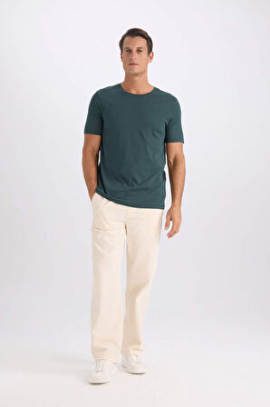 DeFacto Slim Fit Dar Kesim Bisiklet Yaka Modal Karışımlı Pamuklu Basic Düz Kısa Kollu Tişört M6606AZ25SPGN536