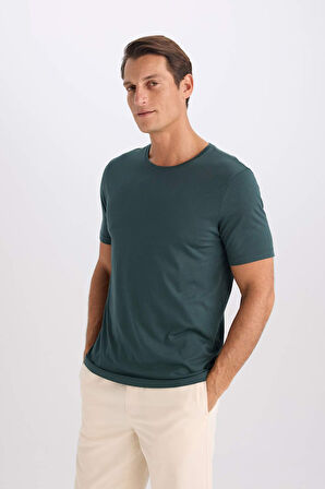Slim Fit Dar Kesim Bisiklet Yaka Basic Düz Kısa Kollu Tişört