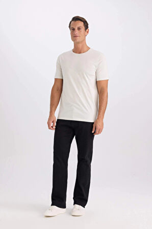 Defacto M6606 Ekru Slim Fit Dar Kesim Bisiklet Yaka Modal Karışımlı Pamuklu Basic Düz Kısa Kollu Tişört