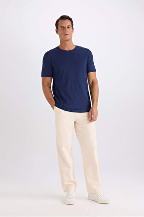 Slim Fit Dar Kesim Bisiklet Yaka Basic Düz Kısa Kollu Tişört