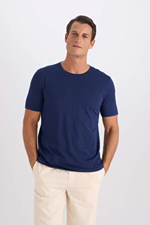 DeFacto Slim Fit Dar Kesim Bisiklet Yaka Modal Karışımlı Pamuklu Basic Düz Kısa Kollu Tişört M6606AZ25SPNV241